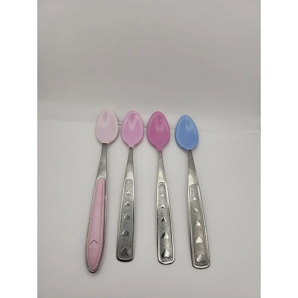 4 VTG Munchkin Baby Spoon Rubber 1996 90s Stainless Steel Pink Blue‎ Tip Infant